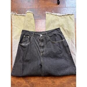By.Dyln Womens Black Gree Ombré Wide Leg Fray Jeans Size L READ BELOW FLAWED
